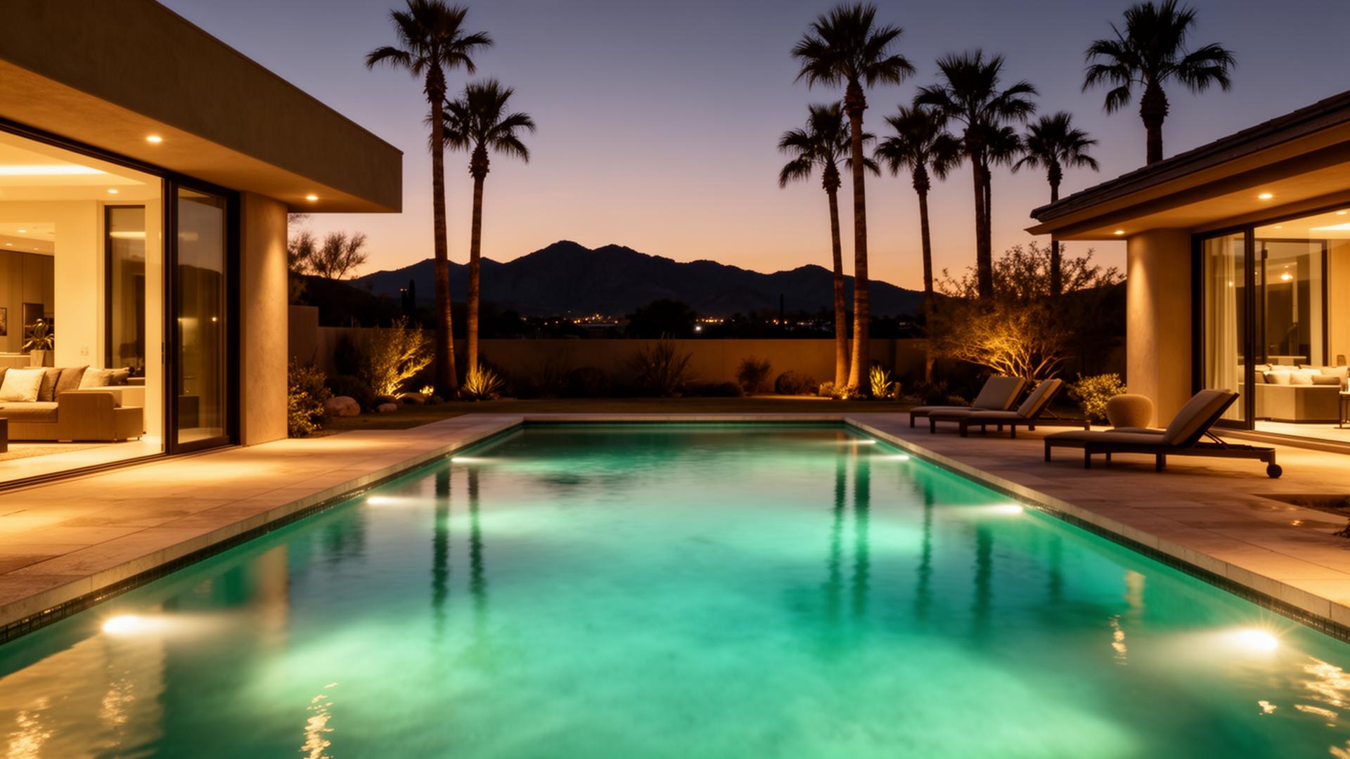 Twilight desert pool in Mesa, Arizona
